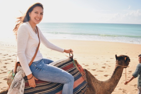 That smile was plastered to every camel-rider's face as we trotted along the Mediterranean beach outside of Tangiers. Oct. 20 2018